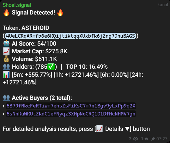 ASTEROID — the Shoal signal as it was sent