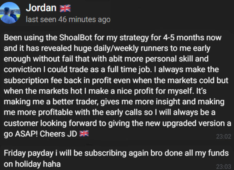 A message from a real Shoal user on Telegram